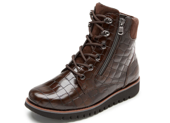 Waldläufer enkellaarzen van nappaleer met krokodillenreliëf BRUIN