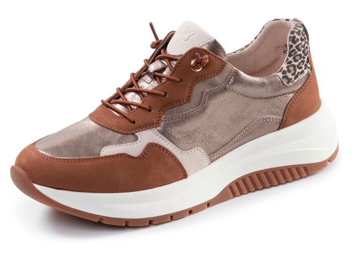 Caprice, trendy damessneakers, breedte G, met uitneembaar voetbed COGNAC-ALTGOLD