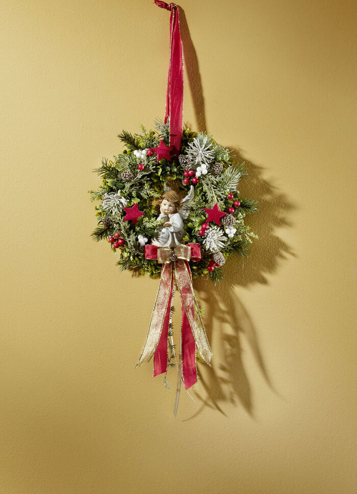 Wandkrans met engel van polyresin 