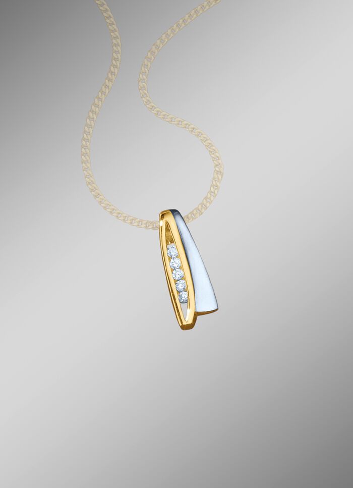 Tweekleurige kettinghanger met synth. zirkonia 