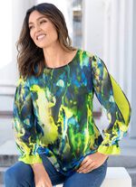 Overhemdblouse met all-over print GR&Uuml;N-BLAU-LIMONE