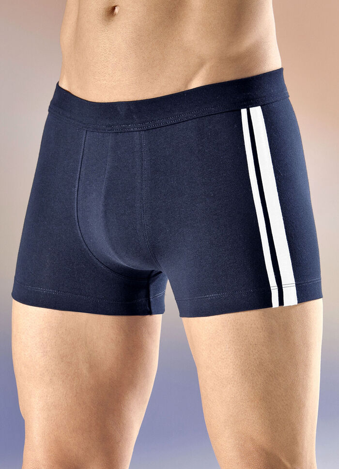 Schiesser driepack broeken met contrasterende strepen 1 X MARINEBLAUW, 1 X GEM&Ecirc;LEERD GRIJS, 1 X ZWART