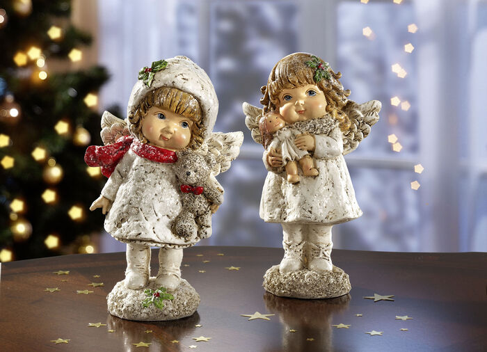 Winterengelen van polyresin, set van 2 