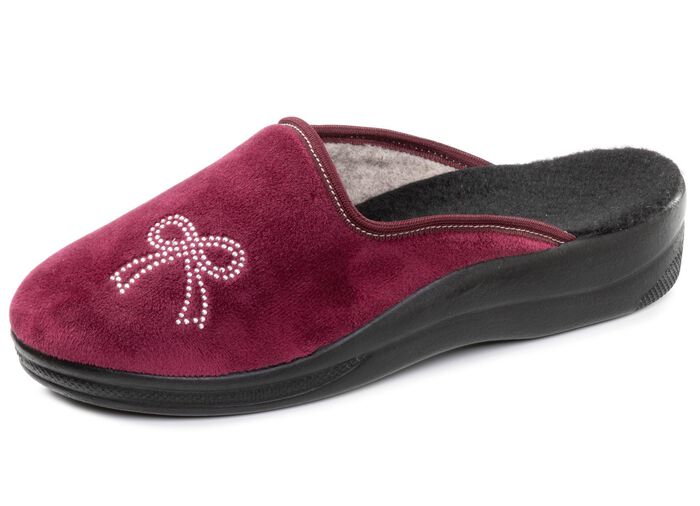 Tweepack klassieke damespantoffels, breedte G, met fonkelende strass-steentjes 1x Bordeaux, 1x Kameel
