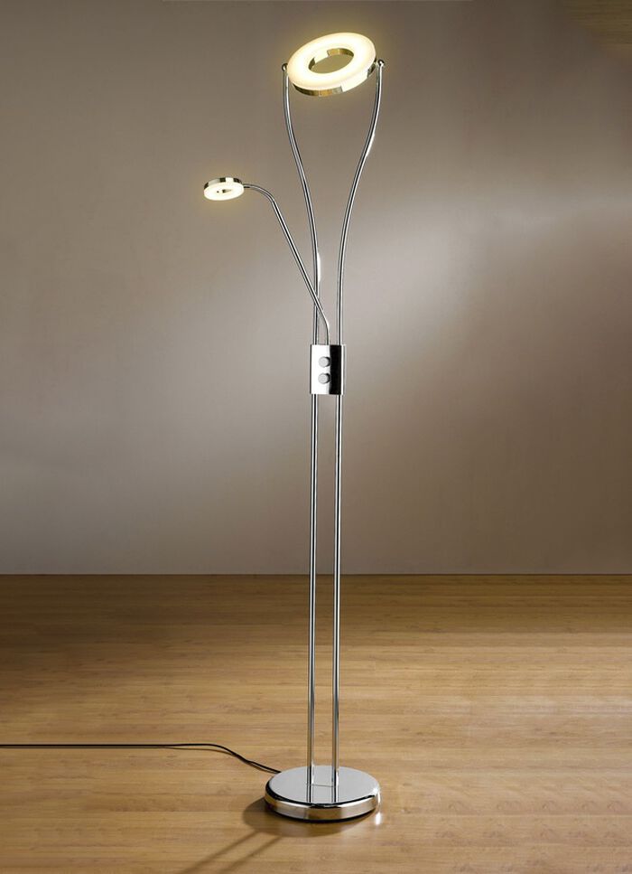 Staande led-lamp, uplight, met leeslamp CHROOM
