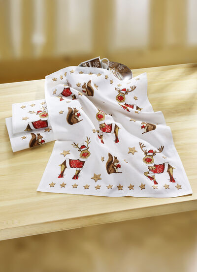 Theedoeken, eland- en eekhoorn-motieven, set van 3 