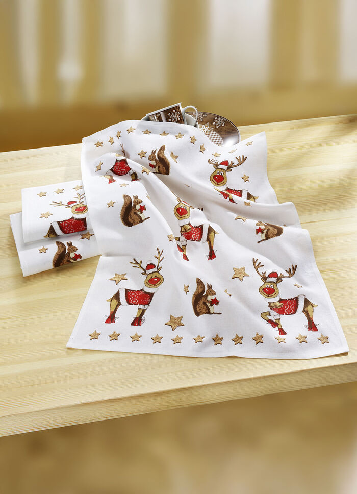 Theedoeken, eland- en eekhoorn-motieven, set van 3 