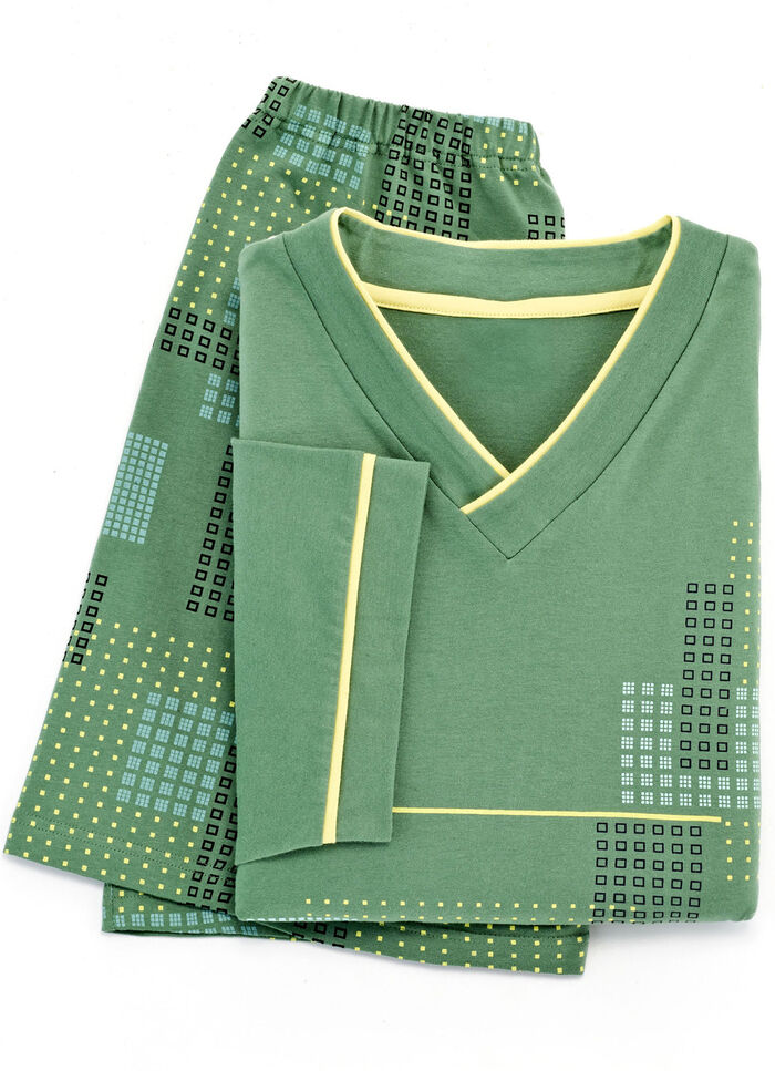 Shorty met V-hals en geprint motief GROEN-GEEL-KLEURRIJK