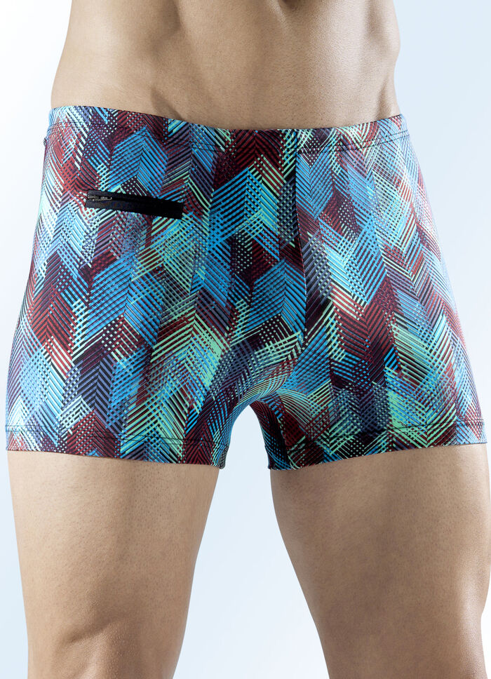 Schwab zwembroek in hogere rechthoekige vorm met multicolor print 