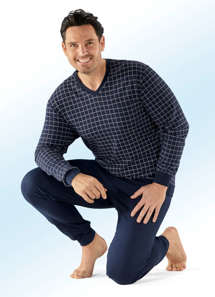 Schiesser pyjama met V-hals en manchetten 