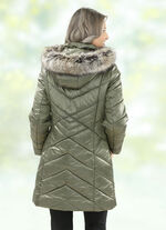 Lange jas met afneembare kunstbontgarnering 