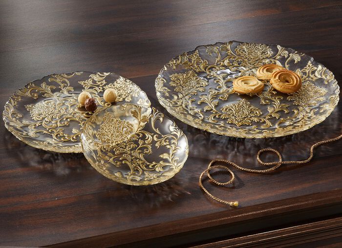 Glasplaat met goudkleurig reli&euml;f 