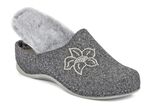 Mubb, gevoerde damespantoffels, breedte H, met lamsvacht ANTRACIET