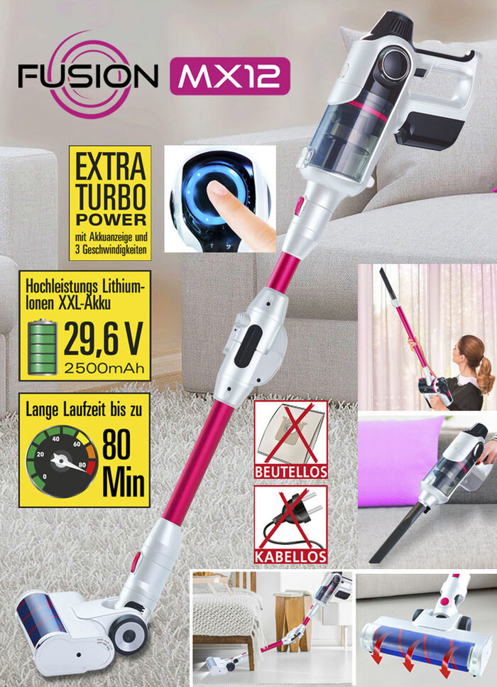 2-in-1 hand- en vloerstofzuiger Fusion MX 12 MAGENTA