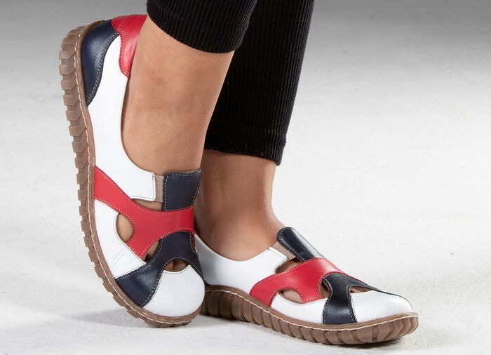 Gemini pantoffels gemaakt van rundnappaleer WIT-BLAUW-ROOD