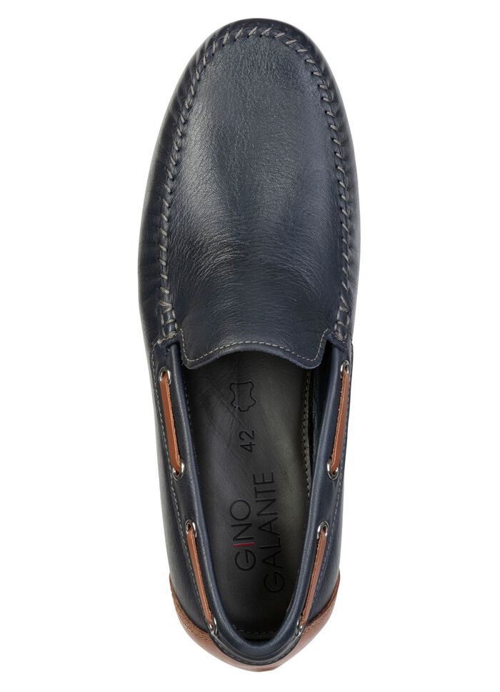GINO GALANTE, klassieke herenpantoffels, met leren inzetstukken MARINE-COGNAC