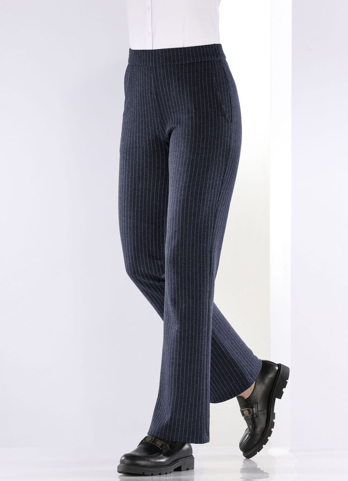 Broek met krijtstreep in een modieuze wijdte MARINE-LICHTGRIJS