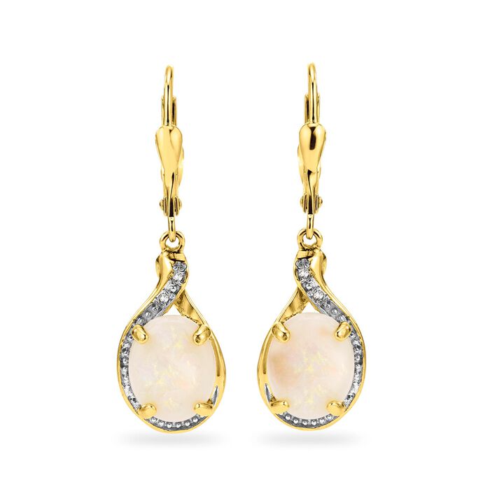 Oorbellen met echte opaal en diamanten 