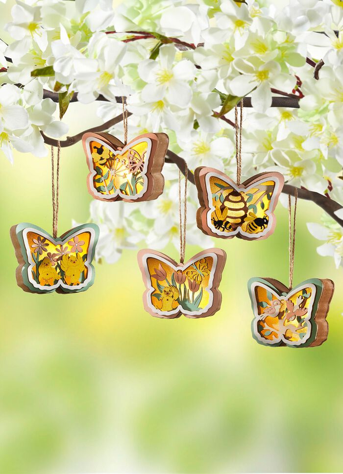 Verlichte houten hanger, set van 5 