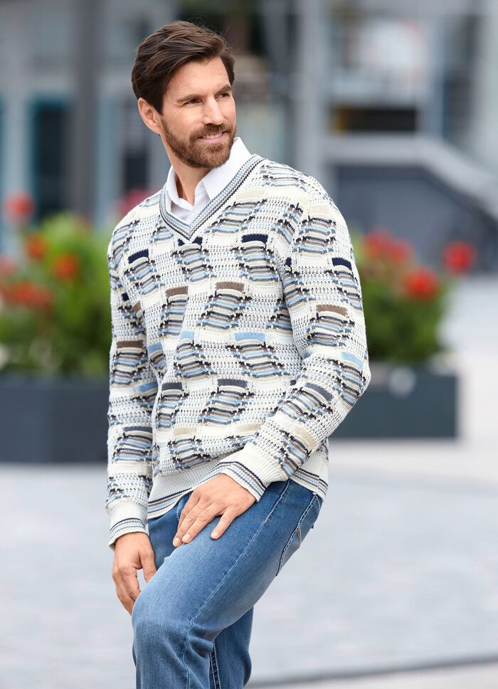 Modieuze trui met V-hals en intarsia-patroon 