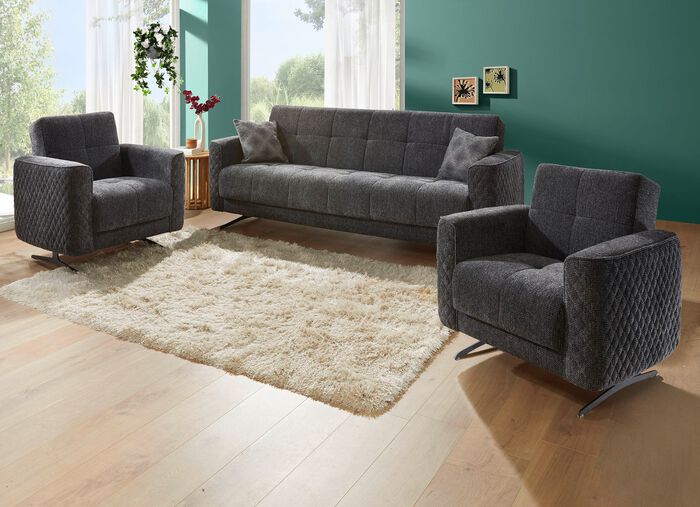 Gestoffeerd meubilair met bedfunctie en sierkussens 