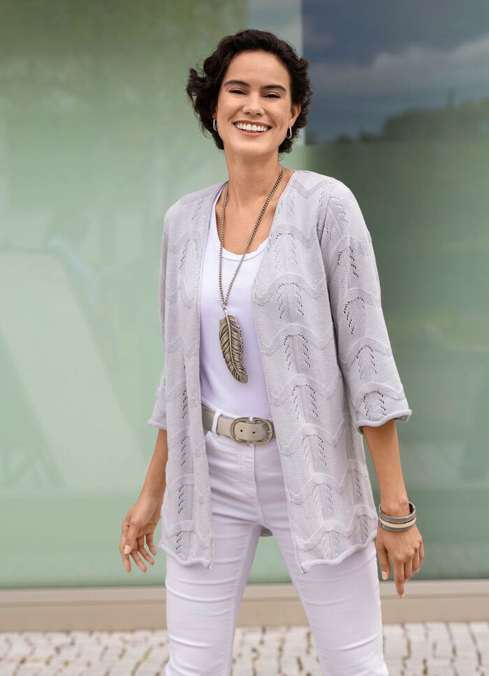 Cardigan met een mix van patronen in een golvend design HELLGRAU