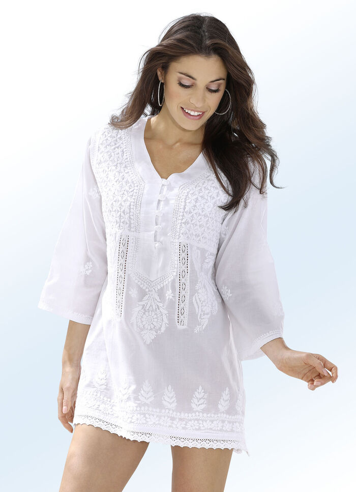 Tuniek met borduursel, gemaakt van puur katoen 