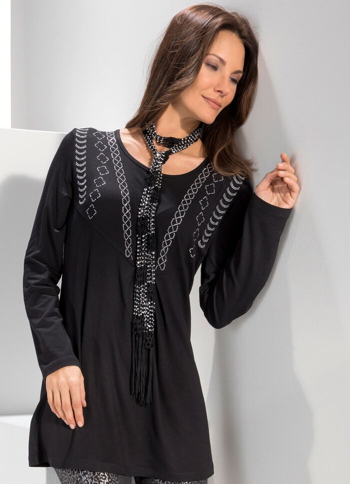Tuniek met bordversiering ZWART