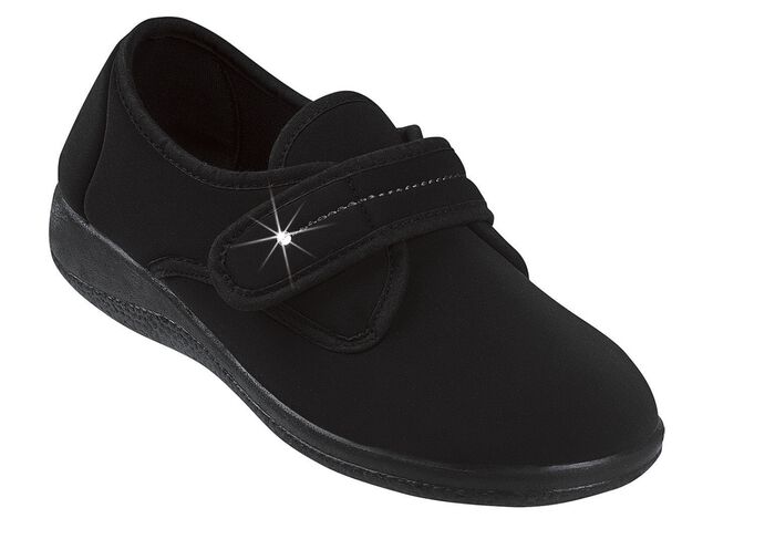 Josephine Klittenband pantoffels in de breedte H voor sterke voeten ZWART