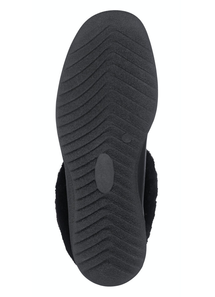 Enkellaarsjes met een pluizige kraag van lamsleer ZWART