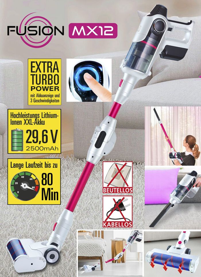 2-in-1 hand- en vloerstofzuiger Fusion MX 12 MAGENTA