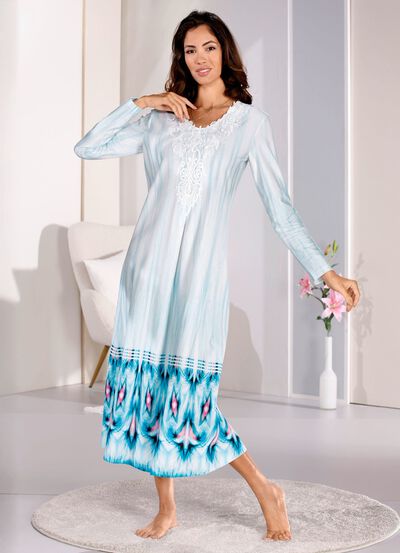 Enkellange Laurina nachtjurk met kantmotief 