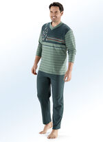 Pyjama met V-hals, geprint motief en gestreept dessin 