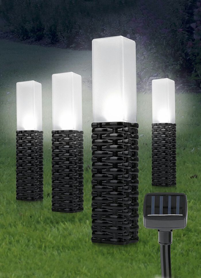 Tuinverlichting op zonne-energie, set van 4, met daglichtsensor 