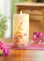 LED-kaars van echt was met bloemenweide-motief 