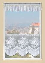 Korte venstervitrage en lambrekijn met bloesemdessin 