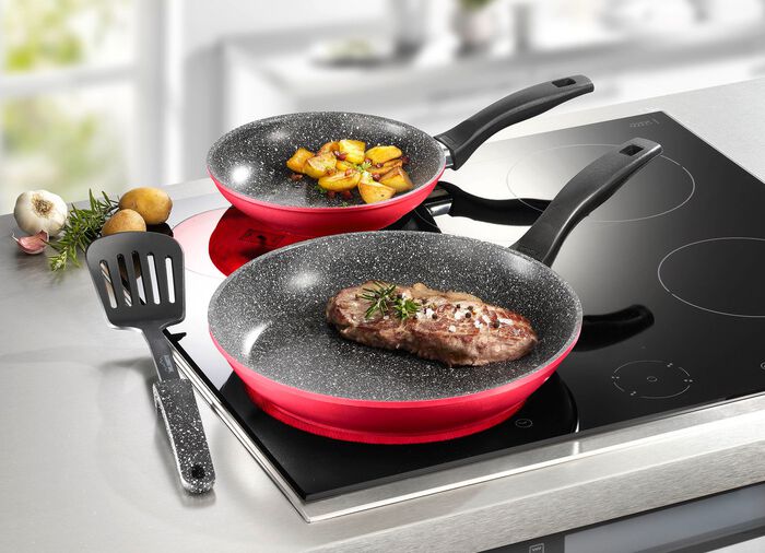 3-delige pannenset met Stoneline&reg; antiaanbaklaag ROOD