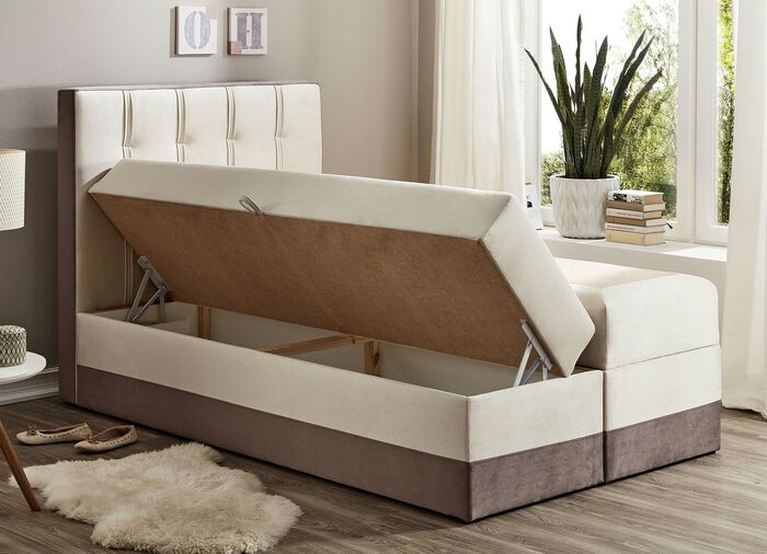 Boxspringbed met topmatras en 2 bedlades BEIGE-BRUIN