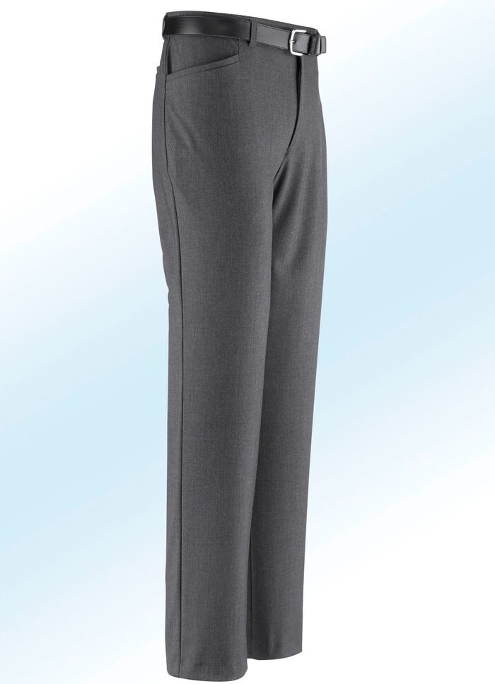 Broek "Klaus models" met riem in 5 kleuren DONKERGRIJS GEM&Ecirc;LEERD