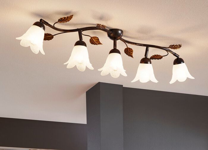 Metalen plafondlamp met glazen kappen ZWART-GOUD