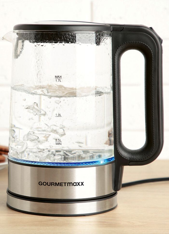 Glazen waterkoker met blauw LED-licht 