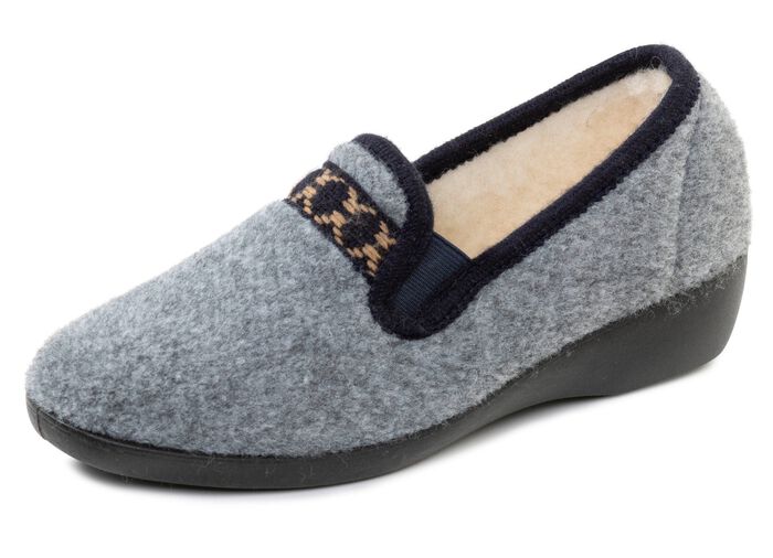 Klassieke damespantoffels, met elastische band GRIJS-MARINEBLAUW