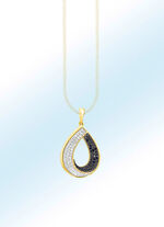 Druppelvormige hanger, 51 witte briljant geslepen diamanten, 43 zwarte diamanten