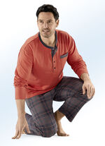 Pyjama met langere knoopsluiting en opgestikte borstzak 