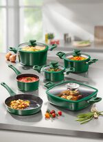XXL-pannenset met keramische antiaanbaklaag en glazen deksels van silicone GROEN