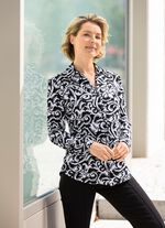 Overhemdblouse met doorlopende knoopsluiting in 2 kleuren ZWART-GRIJS