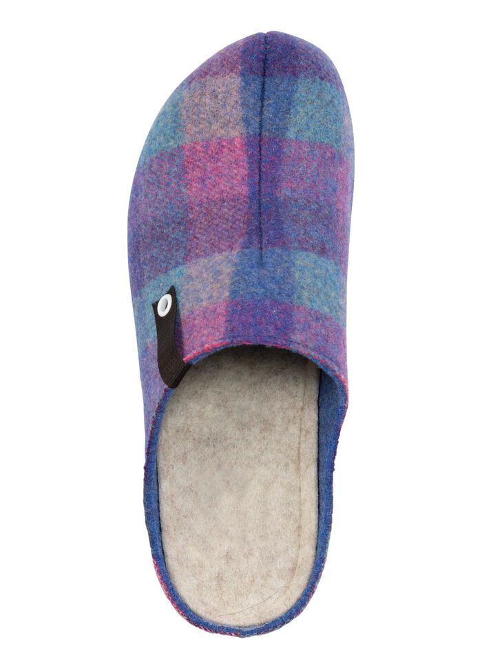 Laurina pantoffels gemaakt van geruit textielmateriaal 