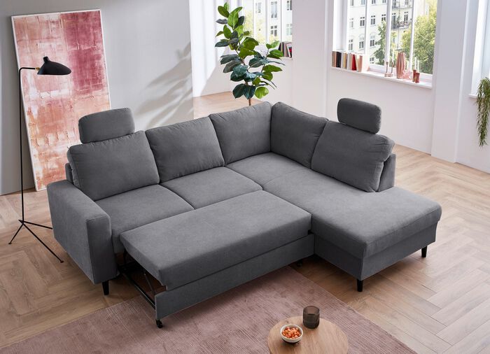 Hoekbank met bedfunctie en voetenbank ANTHRAZIT