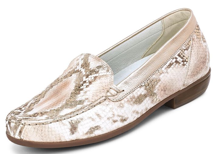 Ranger mocassinpantoffels met reptielreli&euml;f ECRU-GOUD