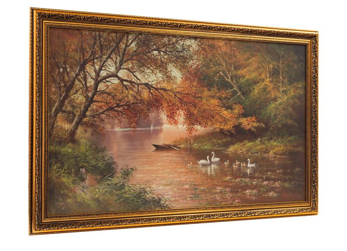 Hoogwaardige canvasfoto met gedecoreerd antiek gouden frame 